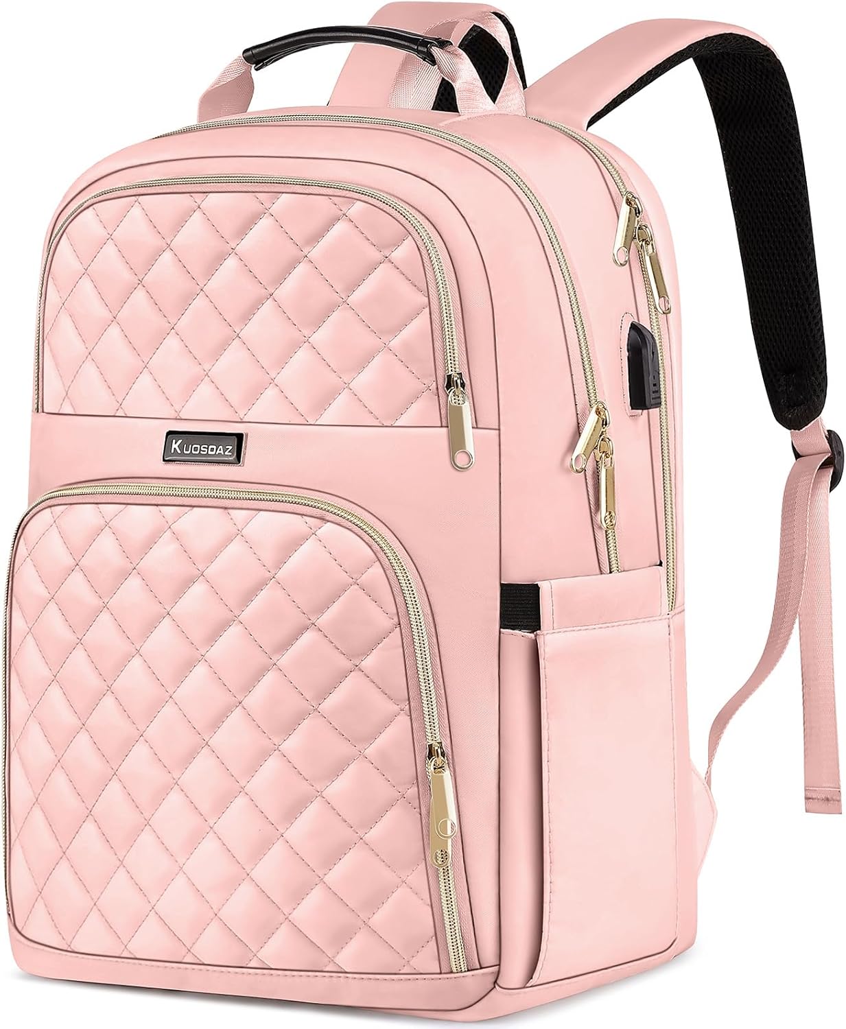Stylish Pink Quilted Laptop Backpack for Women and Teens