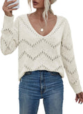 Womens Crochet Pullover Sweater Top Deep V Neck - Cozy Fall 2025