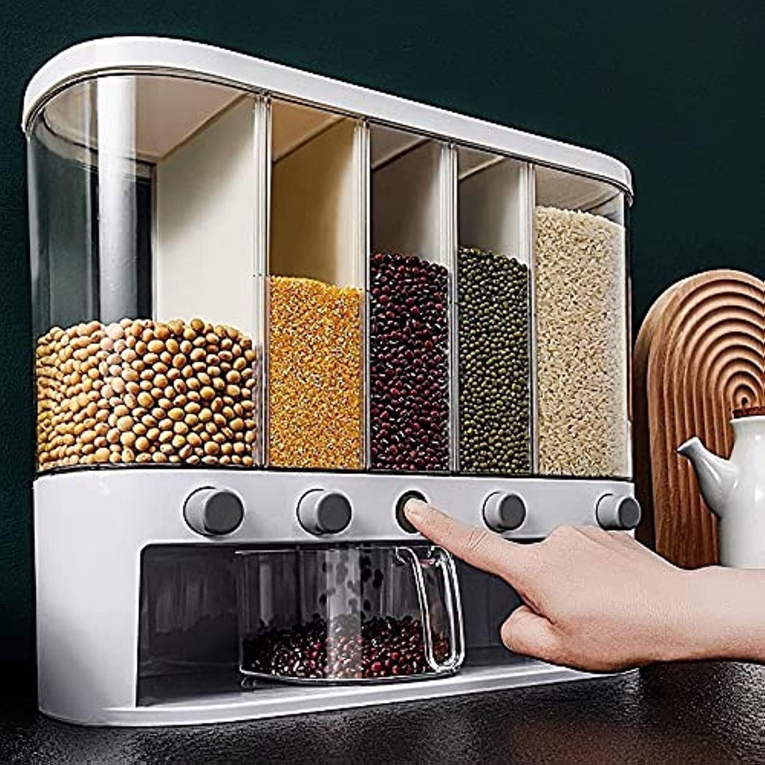 Dry Food Dispenser Wall Mounted 5 Grid Cereal Storage Solution