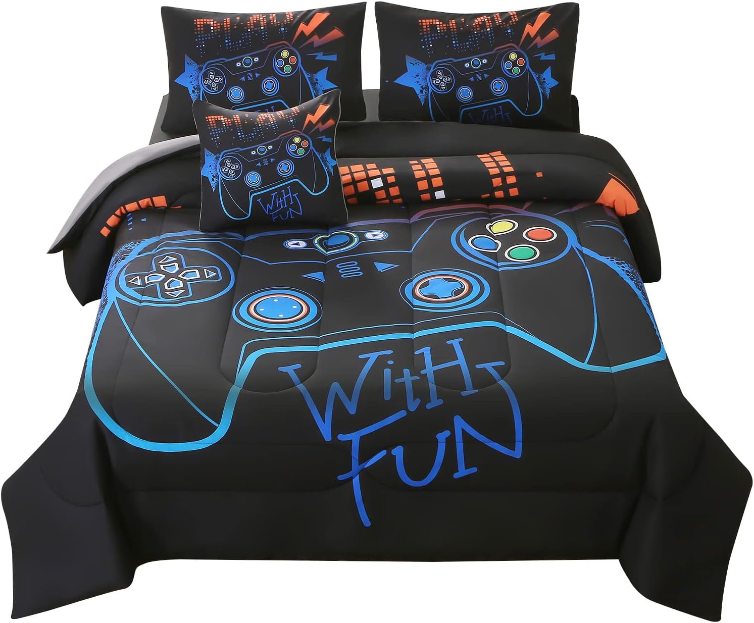 JQinHome Full Gaming Comforter Set for Boys - 6 Piece Bedding