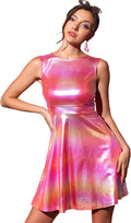 Allegra K Metallic Sleeveless High Waist Disco Holographic Dress charm