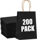 STOBOCTER 200Pcs Black Paper Gift Bags 5.9in x 3.15in x 8.25in