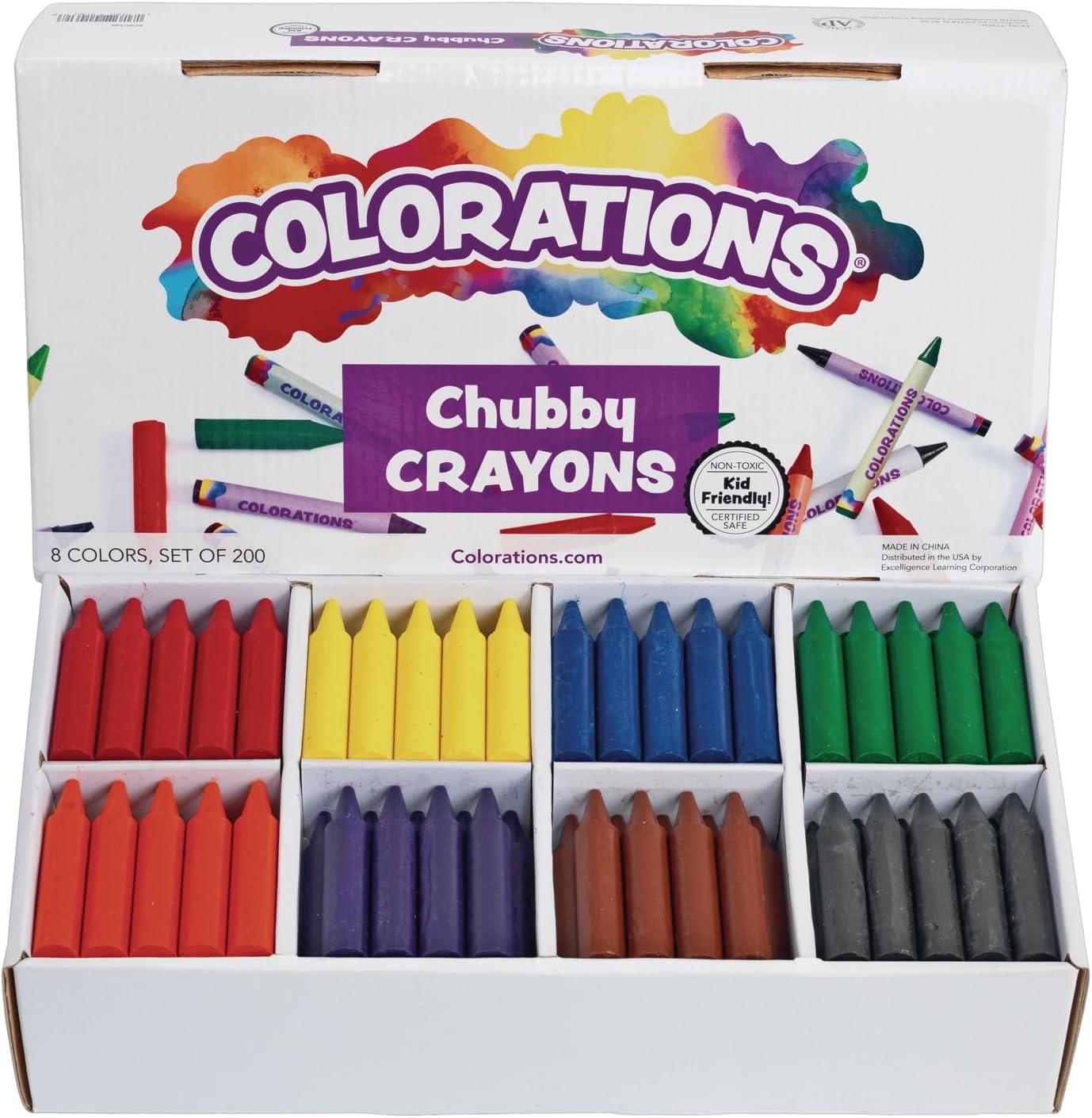 Colorations Chubby Crayons for Kids - Set of 200 Rainbow Crayons