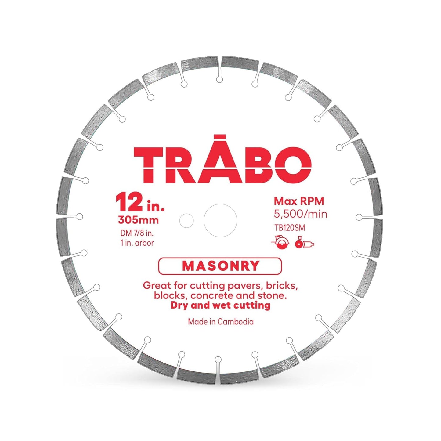 Trabo 12 Inch Masonry Segmented Rim Diamond Blade for Cutting
