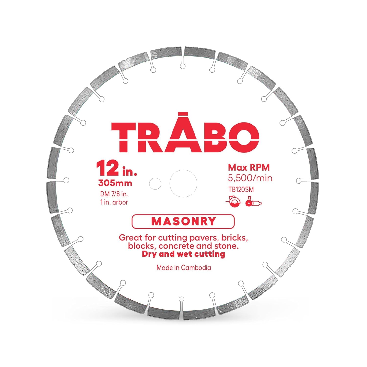 Trabo 12 Inch Masonry Segmented Rim Diamond Blade for Cutting