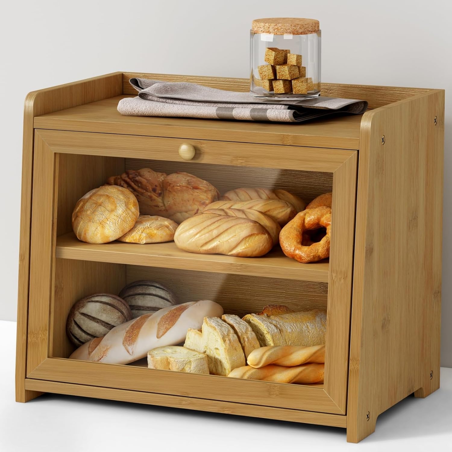 Bamboo Bread Box for Kitchen Countertop Storage and Organization