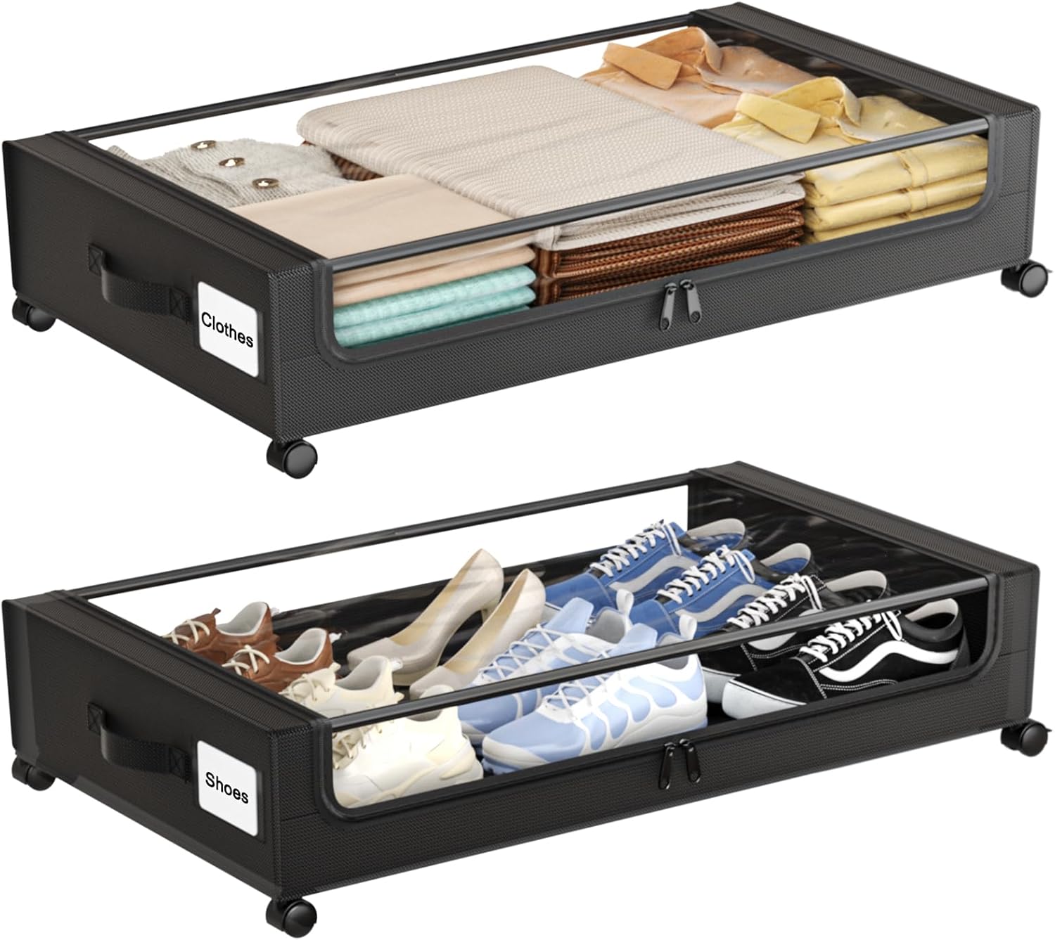 Under Bed Storage with Wheels for Clothes and Shoes, 60L