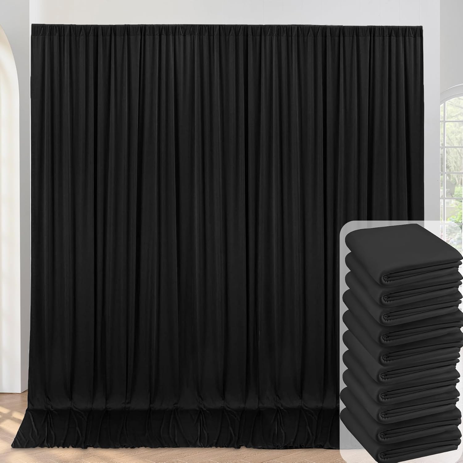 Black Backdrop Curtain for Parties - 10 Panels for Events