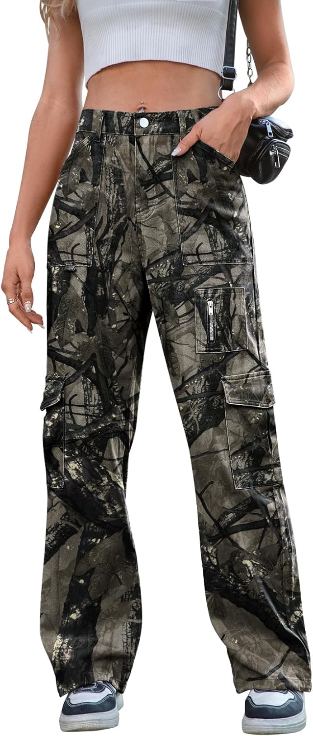 High Waist Wide Leg Cargo Pants for Women with 7 Pockets
