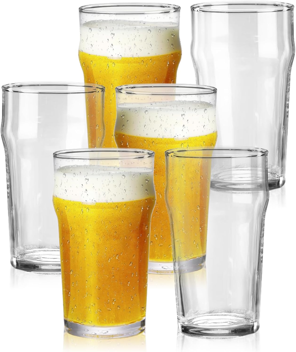 20 oz Beer Glasses Set of 6 - Stackable Lead-Free Pint Glasses