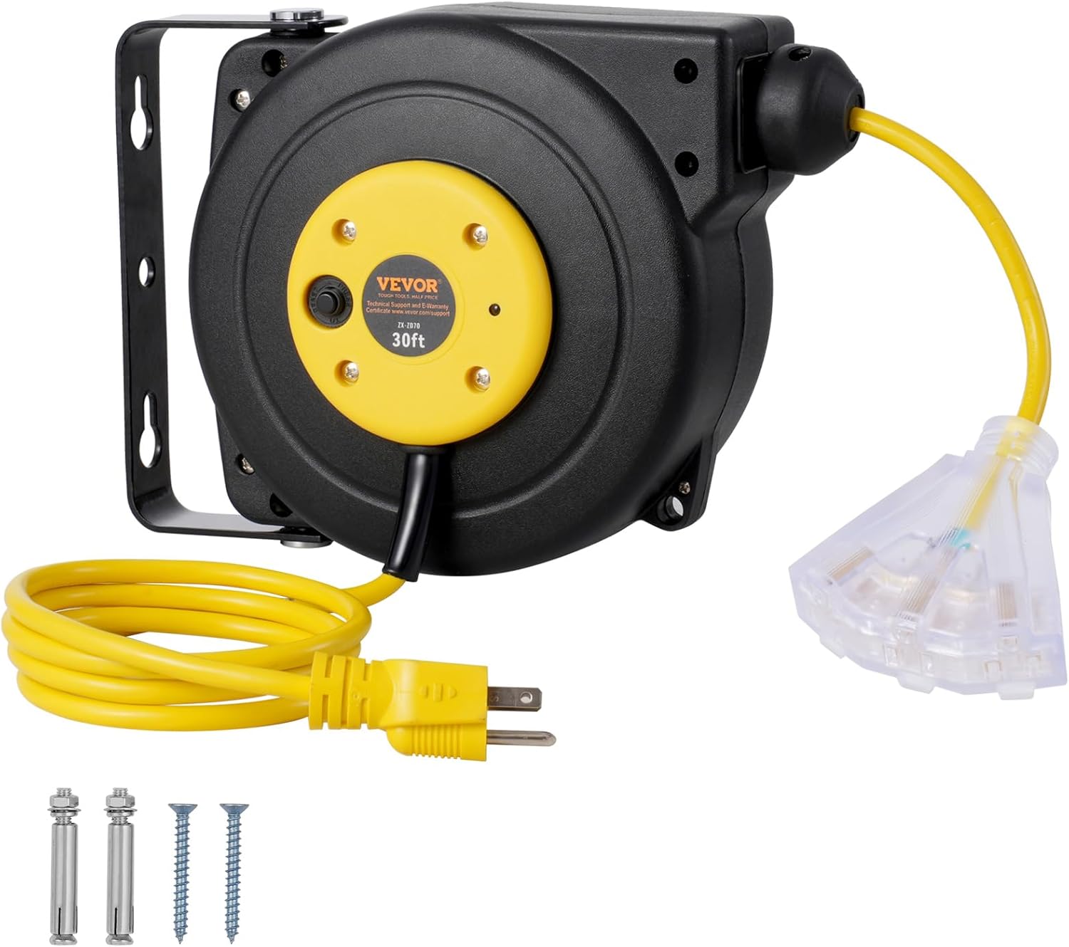 VEVOR Retractable Extension Cord Reel, 30 FT Heavy Duty Power