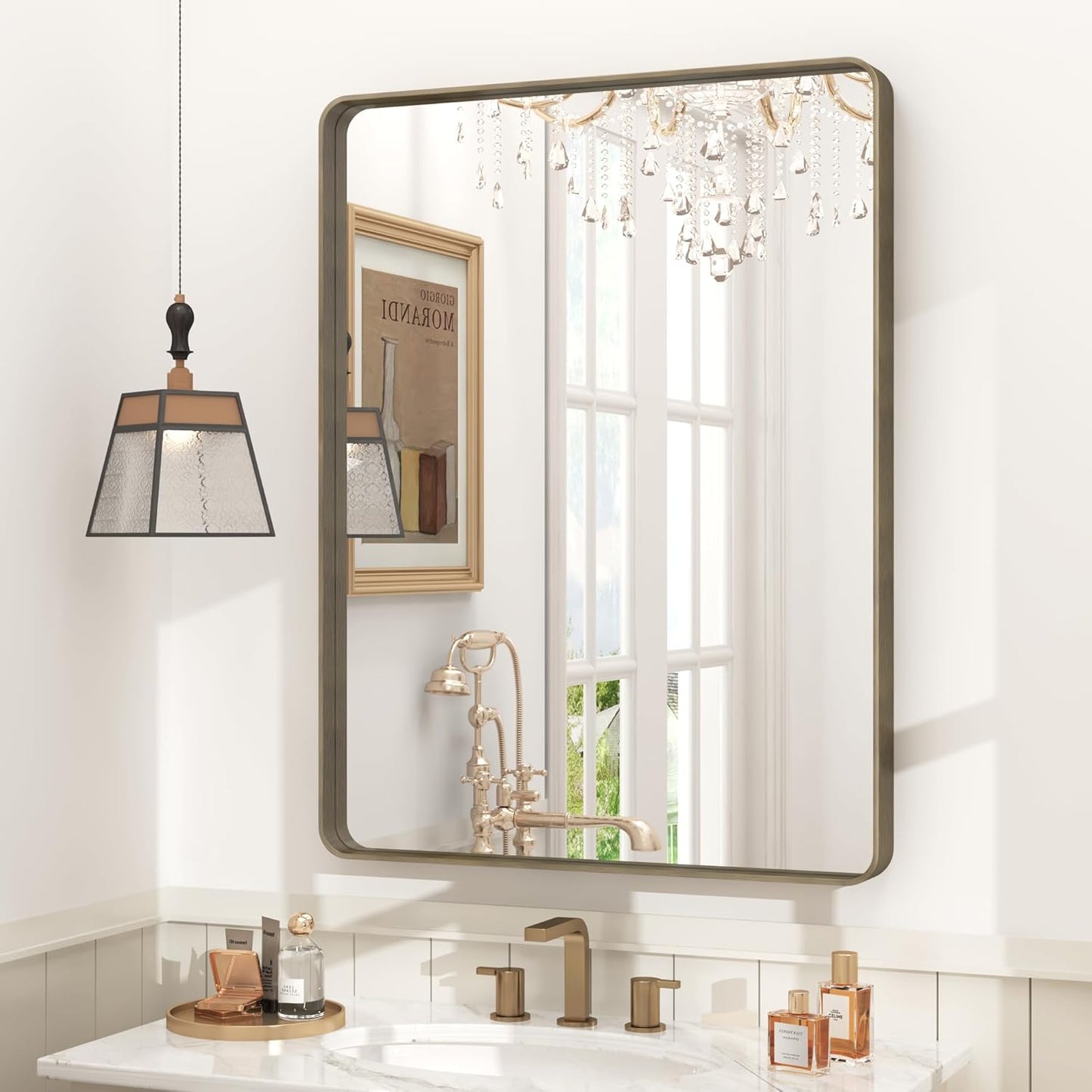 24x32 Bronze Bathroom Mirror with Rounded Rectangle Frame