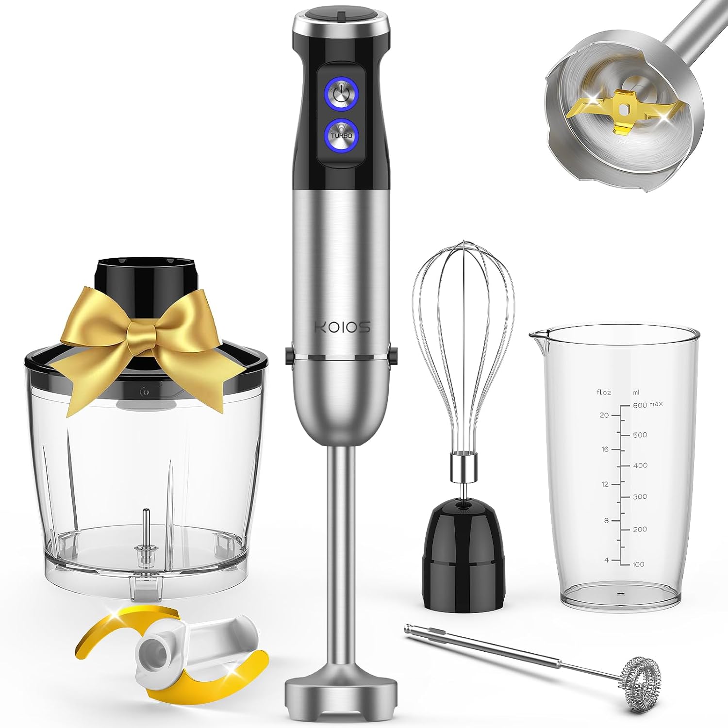 KOIOS 1000W Immersion Hand Blender: Titanium Enhanced Shaft