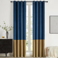 Color Block Window Curtains Panels 84 in Navy Blue Gold - Velvet