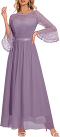 Women's Formal Lace Chiffon Maxi Dress - Elegant Bell Sleeve Evening