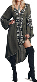 R.Vivimos V Neck Bell Sleeve Floral Embroidered High Low Dress - Boho
