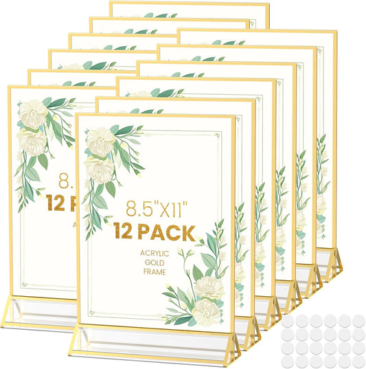Acrylic Sign Holder 8.5x11 Double-Sided Gold Frames for Events