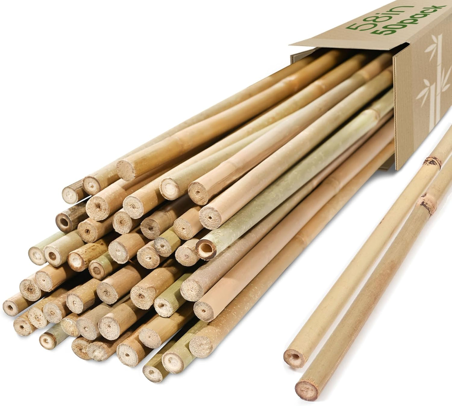 Bamboo Stakes for Plants - 50 Pack 5 Feet Natural Garden Stakes