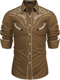 Men's Western Cowboy Embroidered Button Down Shirt - Cotton Denim