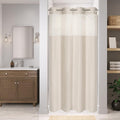 Linen Textured Shower Curtain Set with Snap-In Liner - No Hooks Needed
