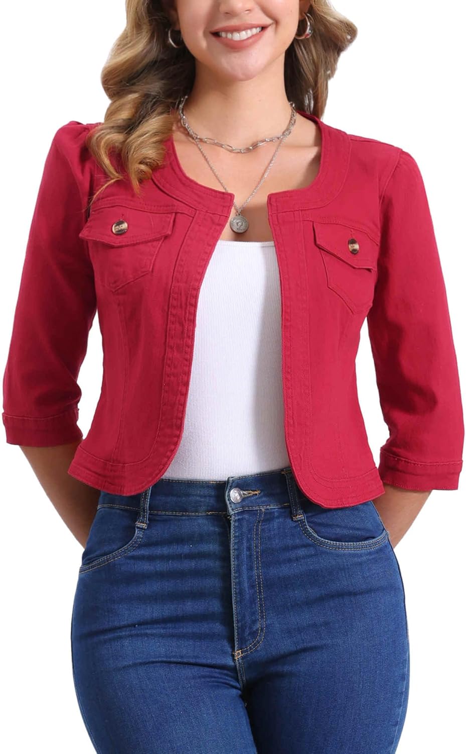 Collarless Denim Jacket for Women by Allegra K - Stylish Crop