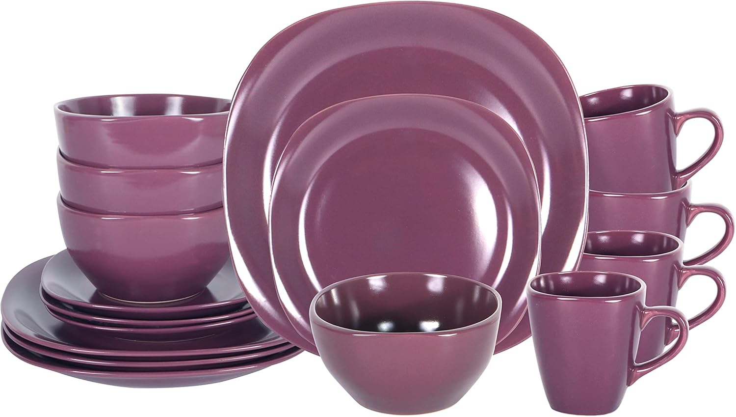 Stoneware Square 16pc Dinnerware Set in Matte Purple for Modern Dining