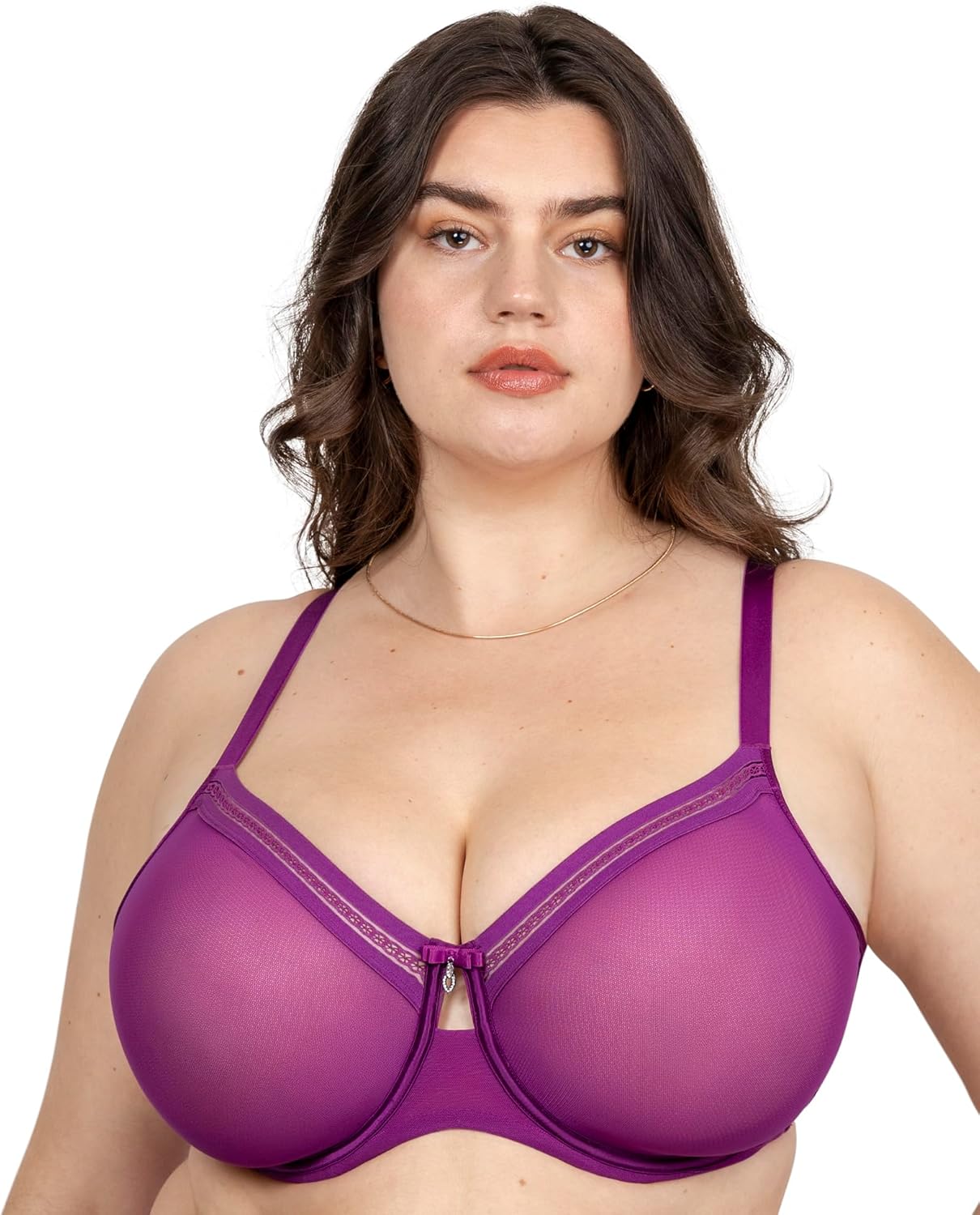 Curvy Couture Women's Sheer Mesh Full-Coverage Underwire Bra