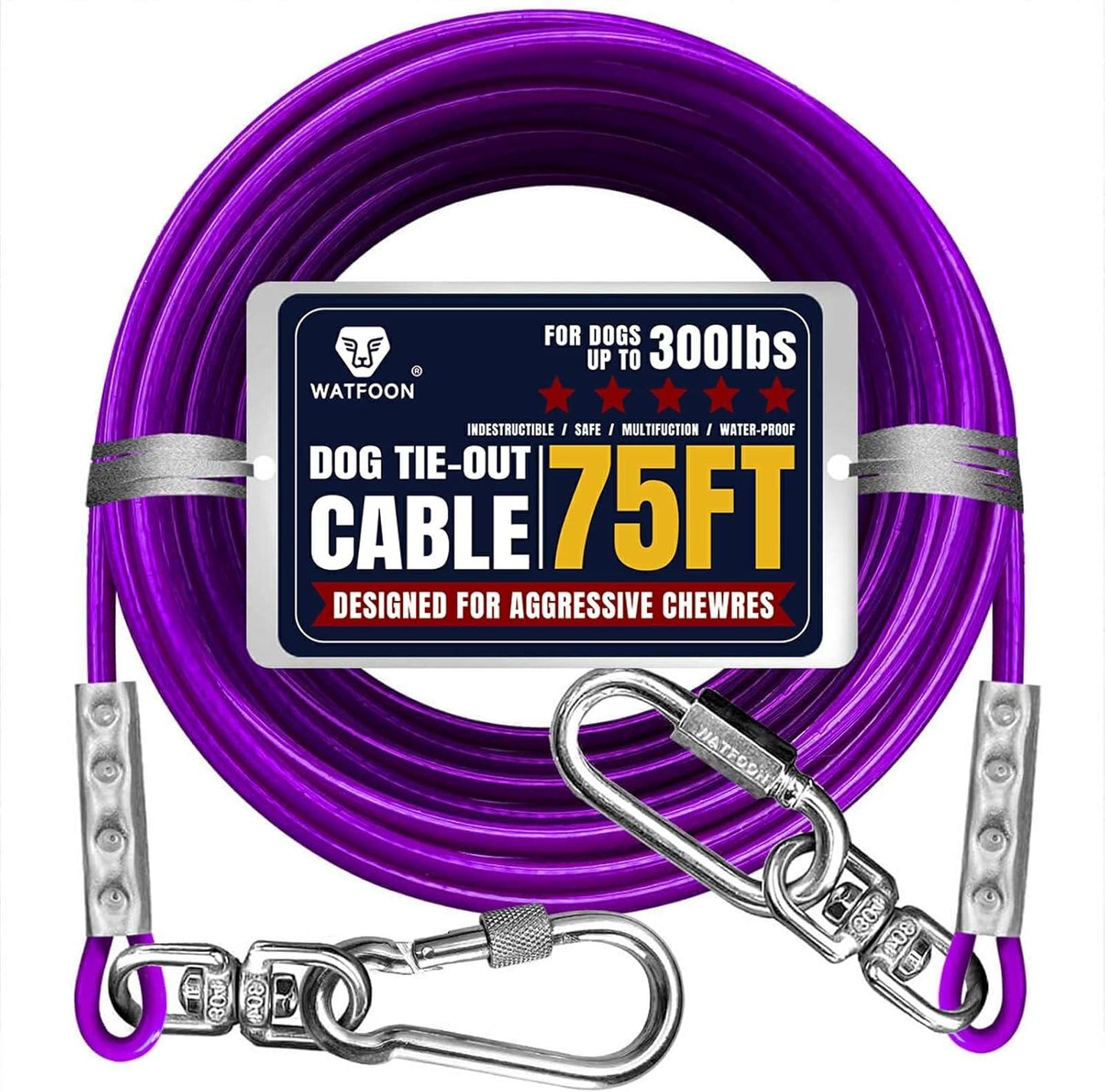 Tie Out Cable for Dogs Up to 300lbs - 75ft Extra Strong Tether