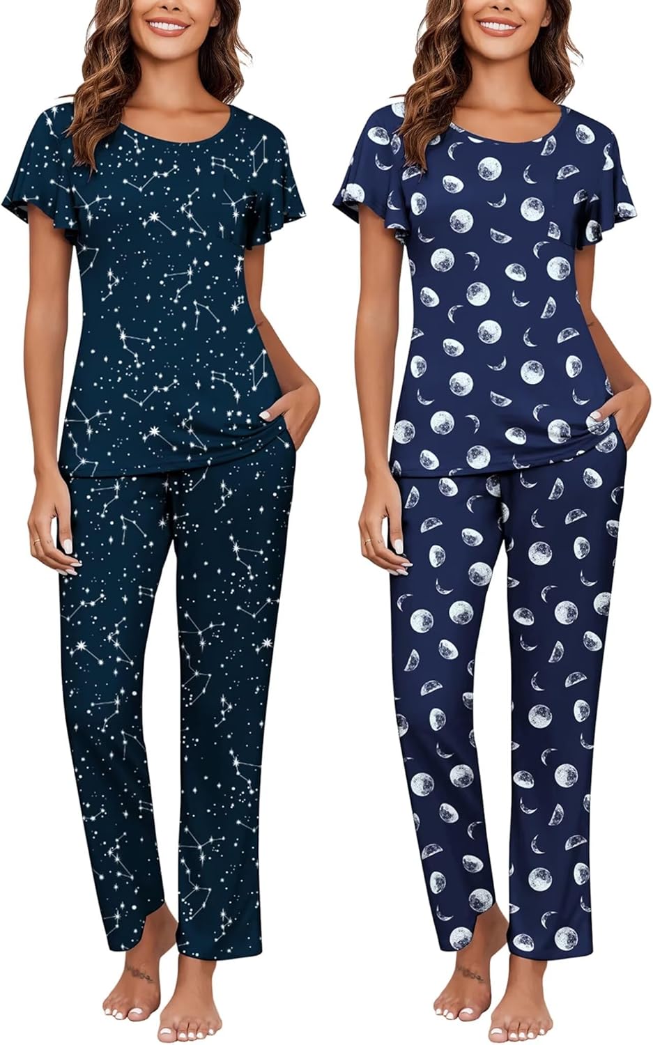 Ekouaer 2 Pack Womens Pajama Sets Soft Sleepwear with Pockets