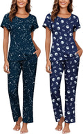 Ekouaer Womens Pajama Set 2 Pack - Soft Short Sleeve Tops & Long Pants