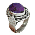Natural Purple Copper Turquoise Gemstone Ring 925 Sterling Silver