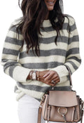 Crewneck Striped Color Block Sweater for Women - Cozy Fall Knit feel