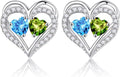 Double Birthstone Earrings for Women - Sterling Silver Heart Drop
