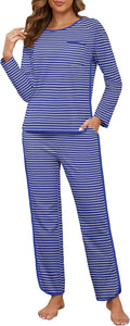 Womens Cotton Pajama Sets Stripe 2 Piece Lounge Set (Style DYHP)