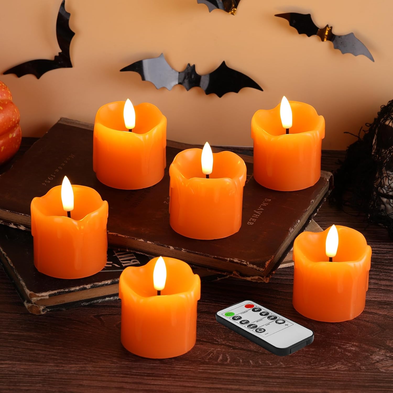Eywamage Orange Flameless Votive Candles with Remote Control