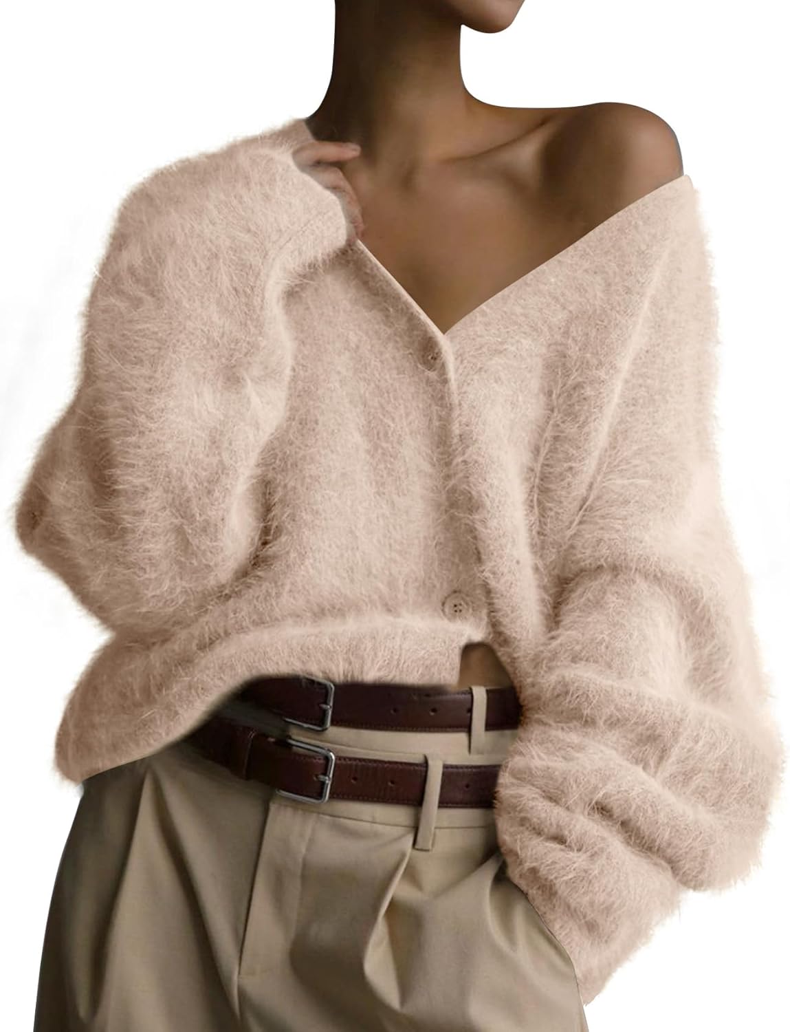 Womens Fuzzy Mohair Cardigan Open Front for Cozy Style
