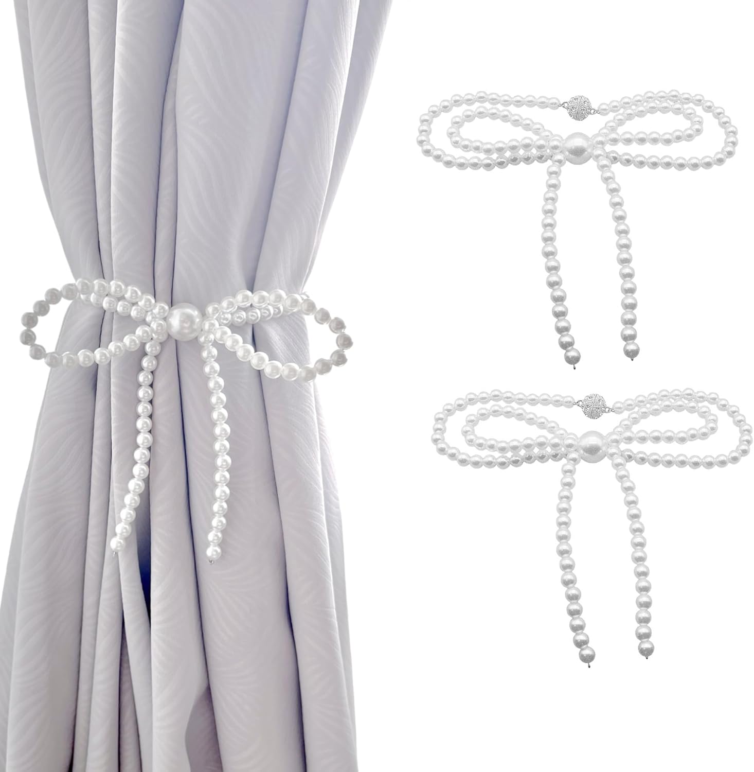 Bow Pearl Magnetic Curtain Tiebacks Set