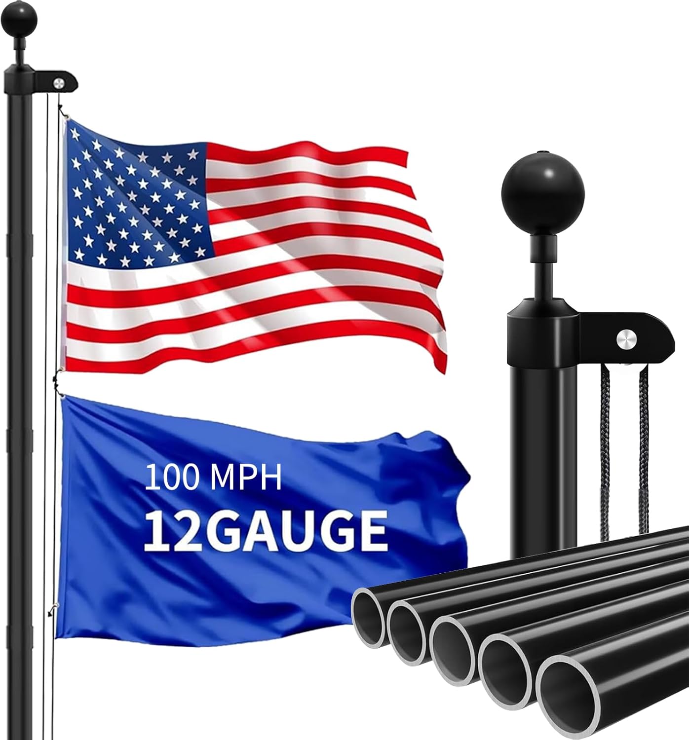 MXQMKL 20FT Heavy Duty Flag Pole Kit for Outdoor Use