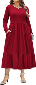 Women Plus Size Long Sleeve Tiered Maxi Dress - Pockets & Soft Knit