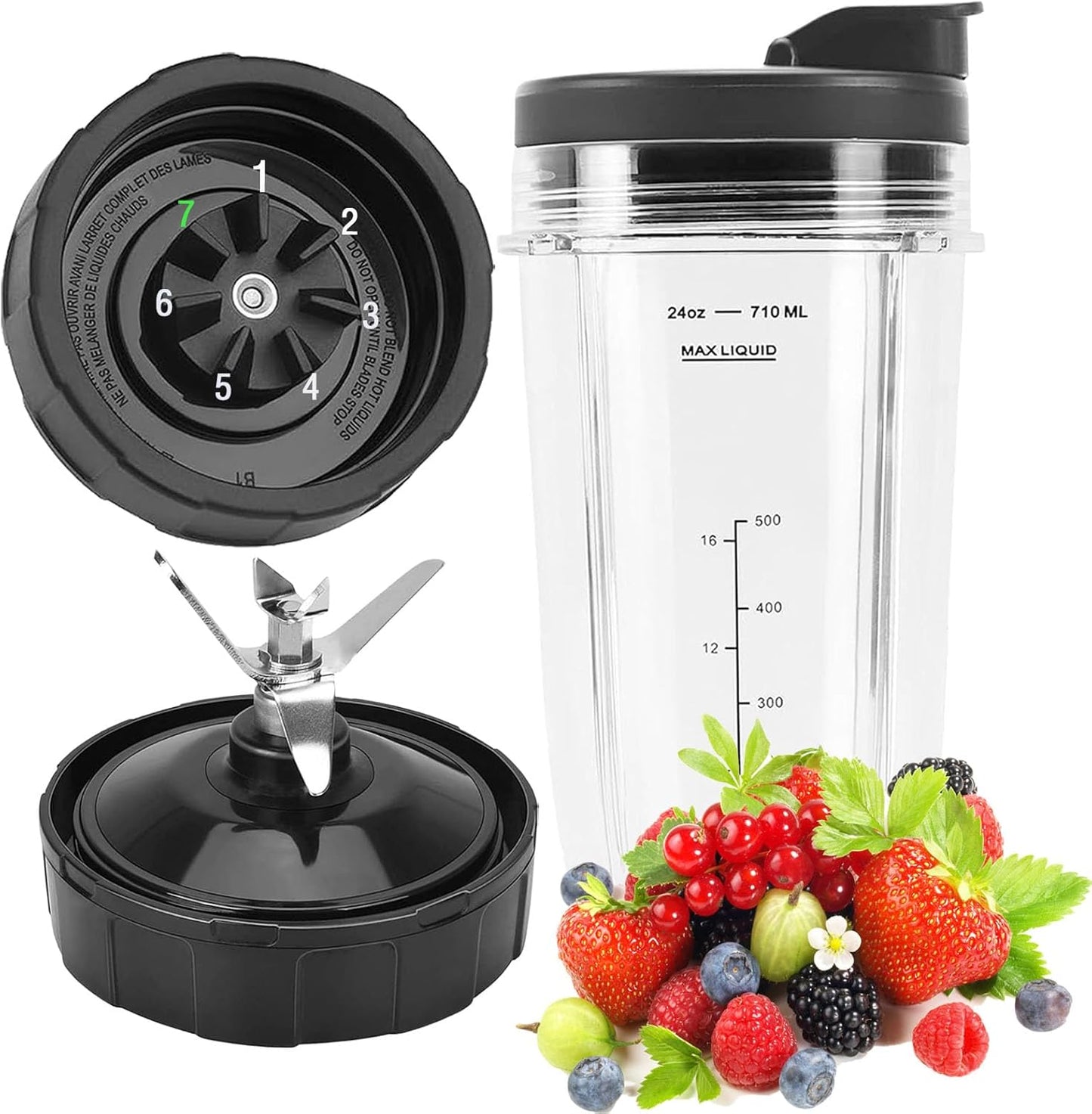 Ninja Blender Parts: 24oz Cup & 7 Fins Blade Set