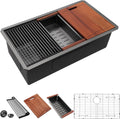 33 in Black Undermount Kitchen Sink Workstation - Deep Single Bowl