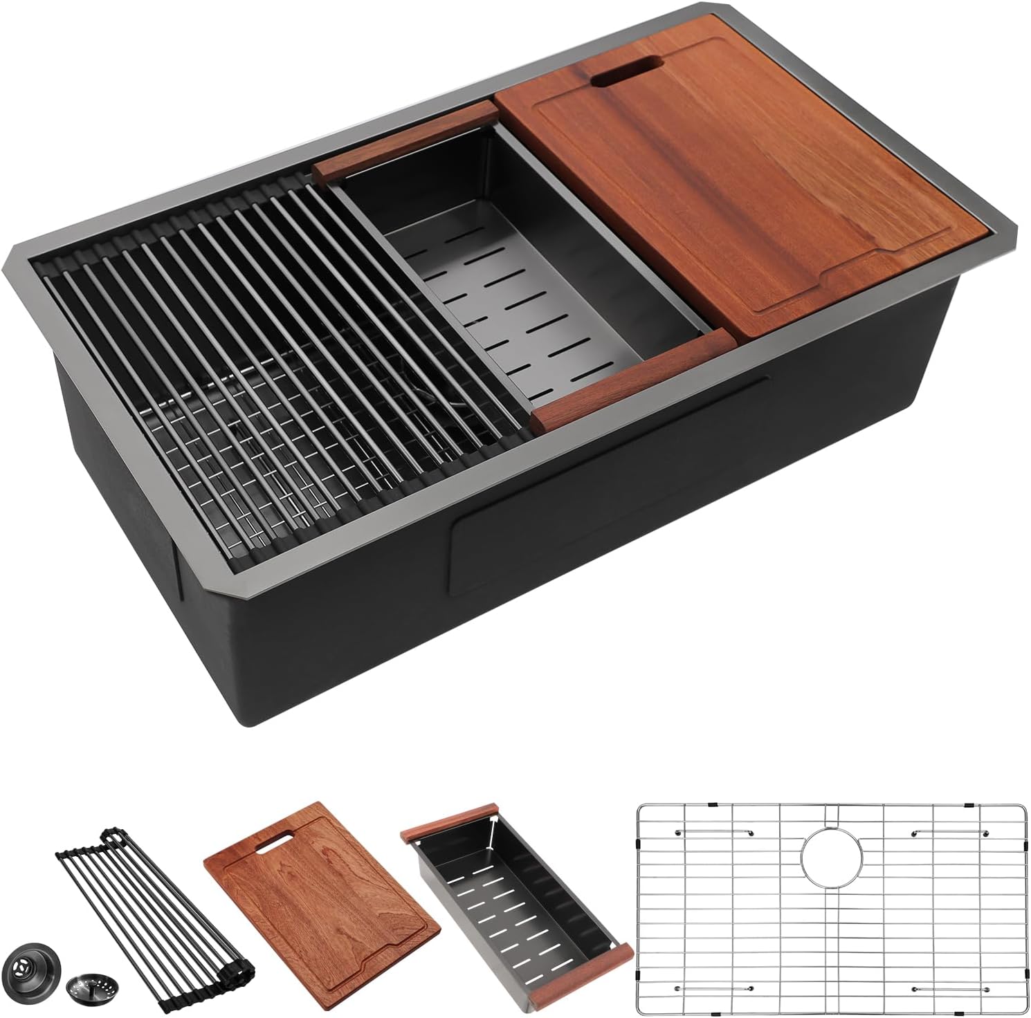 33 Inch Black Undermount Kitchen Sink Workstation by Lordear