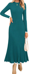 ZESICA Womens Ribbed Knit Pleated A-Line Maxi Dress - Cozy, Flattering