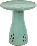 Ceramic Bird Bath 21in Pedestal Seafoam - Durable Outdoor Accent