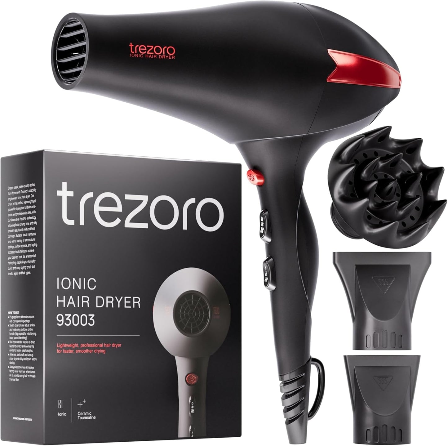 TREZORO Professional Blow Dryer for Fast, Quiet Drying