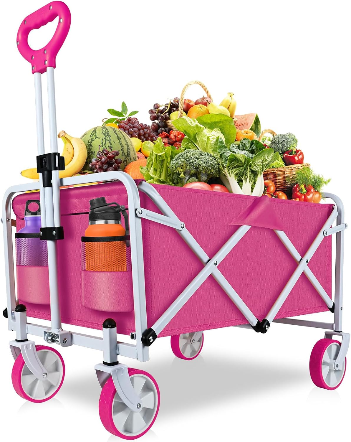 Collapsible Pink Grocery Wagon - Heavy Duty & Portable