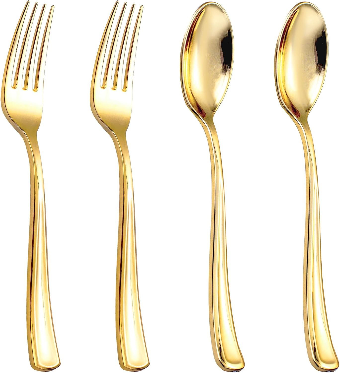 Gold Plastic Spoons and Forks Set - 600PCS Heavy Duty Silverware