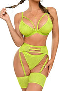 Popiv Women's Fishnet Lingerie Set with Garter Belt for Seduction