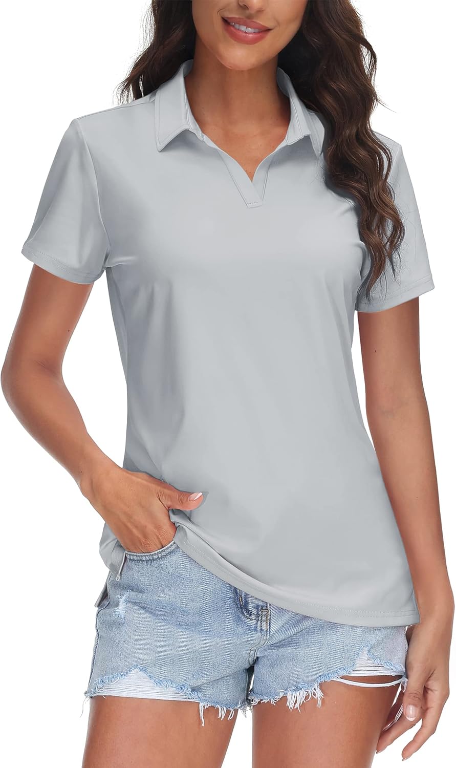 TACVASEN Women's V-Neck Polo Shirts for Sun Protection & Comfort