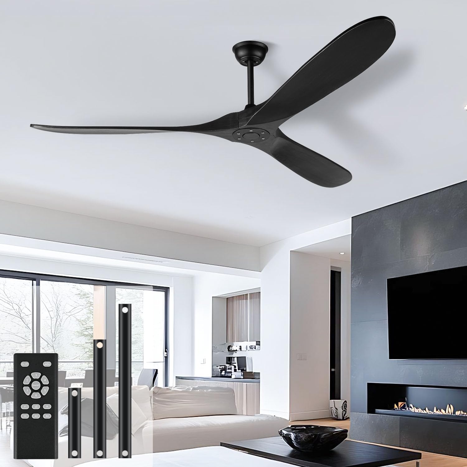 heimo 60 Inch Black Ceiling Fan No Light for Indoor Outdoor Use